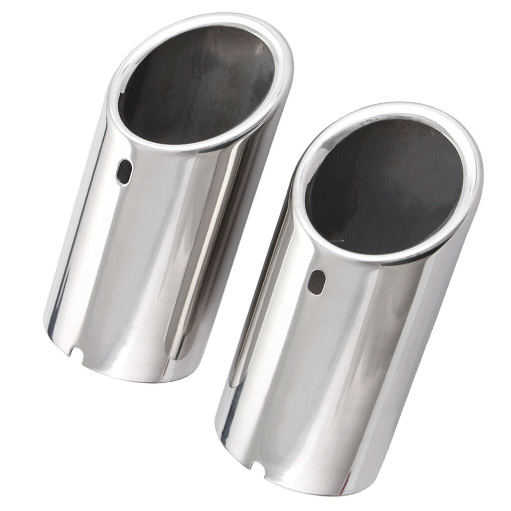 2 PCS Car Round Grey Stainless Steel Chrome Exhaust Tail Muffler Tip Pipe