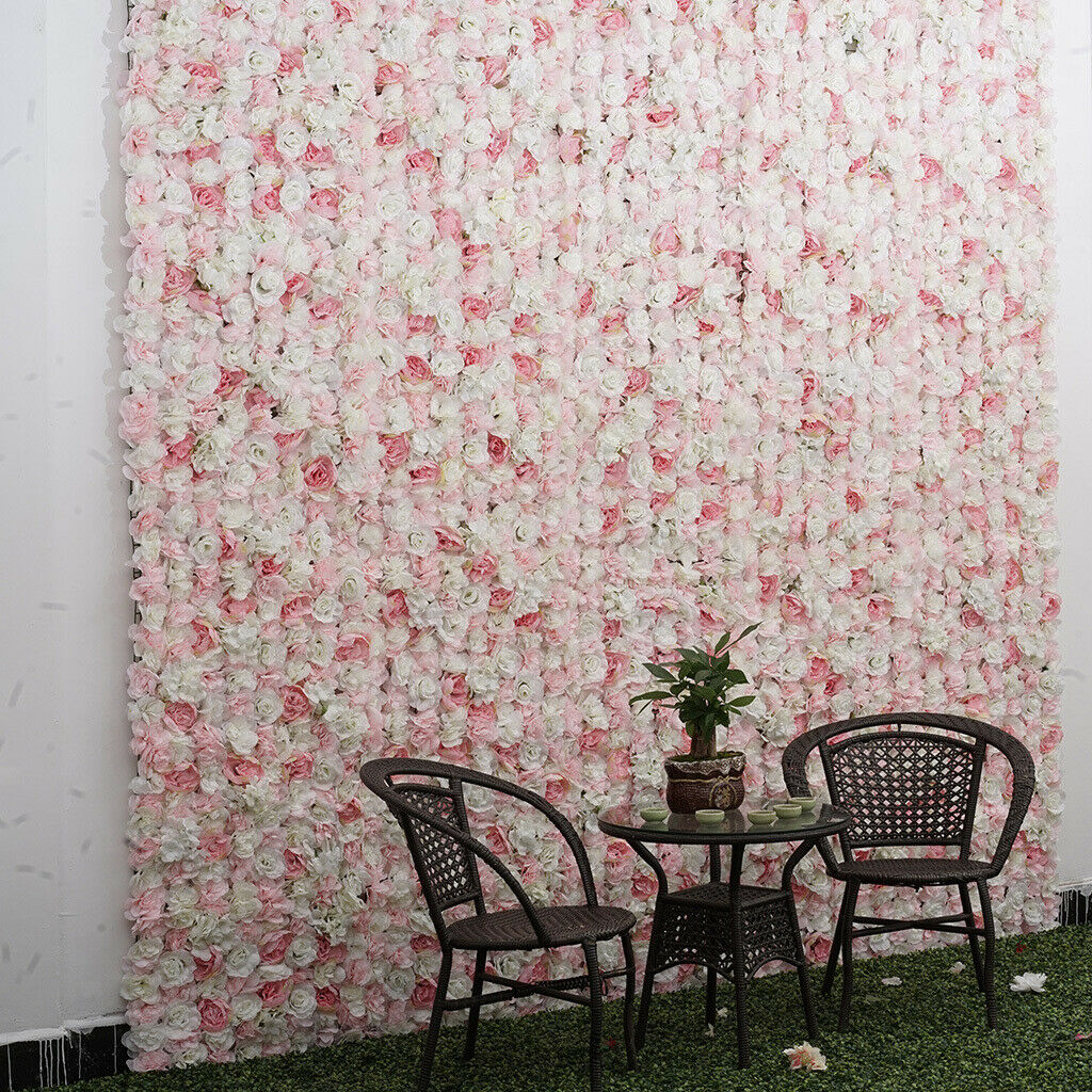 Artificial Rose Flower Wall Panel Decoration Photography Prop White&Pink