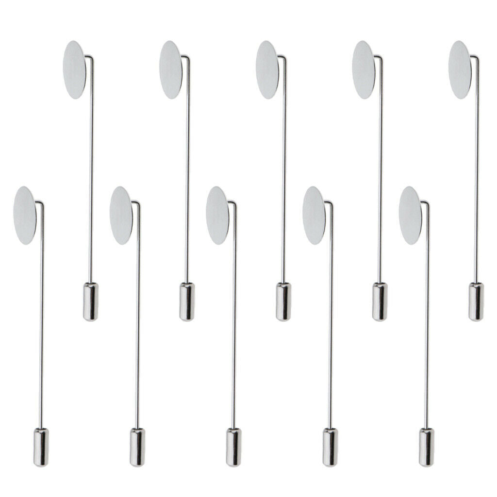 10Pcs Blank Tray Glue On Pad Lapel Stick Pin DIY Clutch Boutonniere Brooch