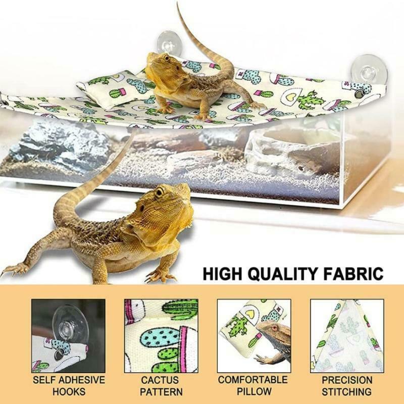 Bearded Dragon Lizard Hammock Triangular Canvas Lounger with 3 Suction Cups