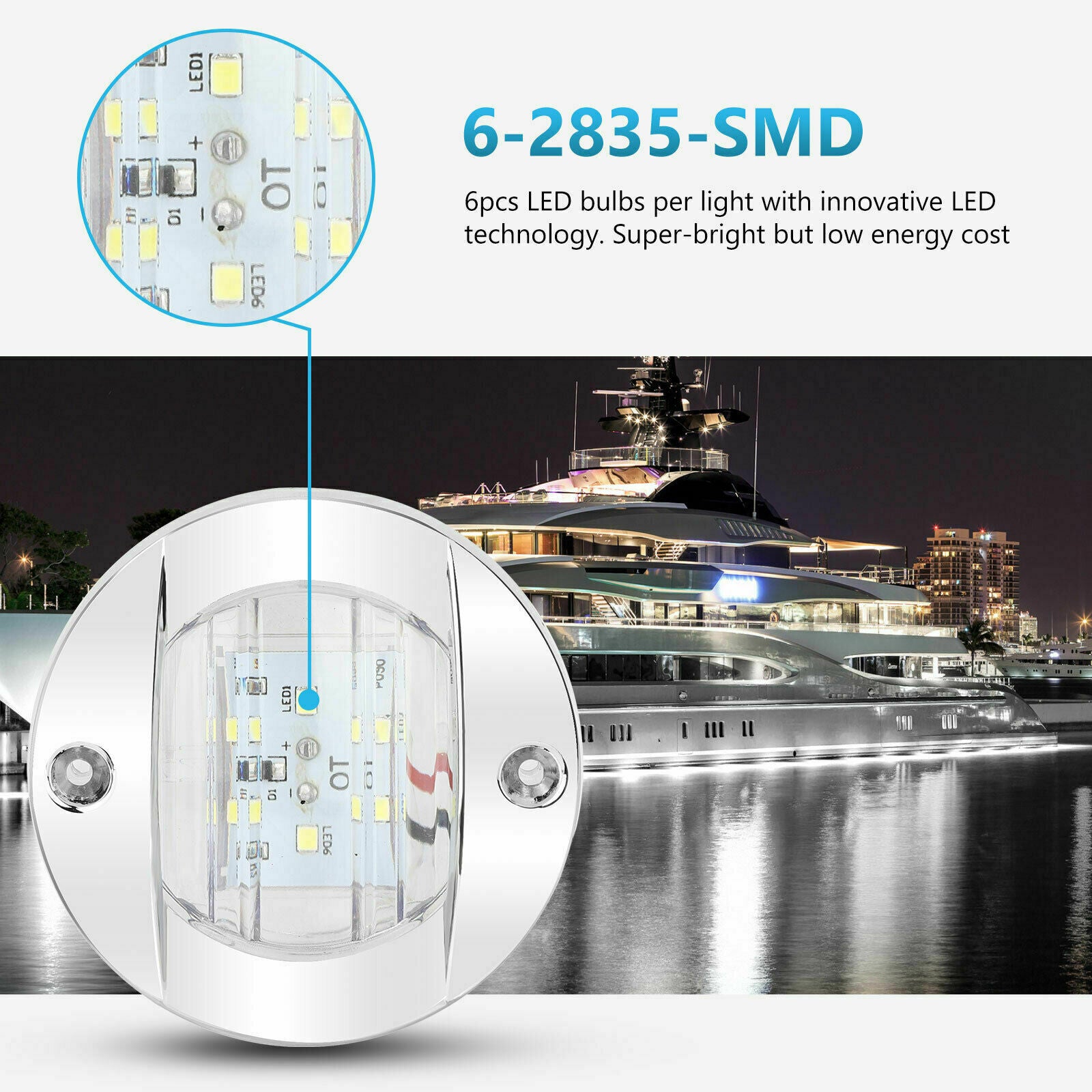 4X White Round Marine Boat LED Stern Lights Cabin Deck Courtesy Light Waterproof