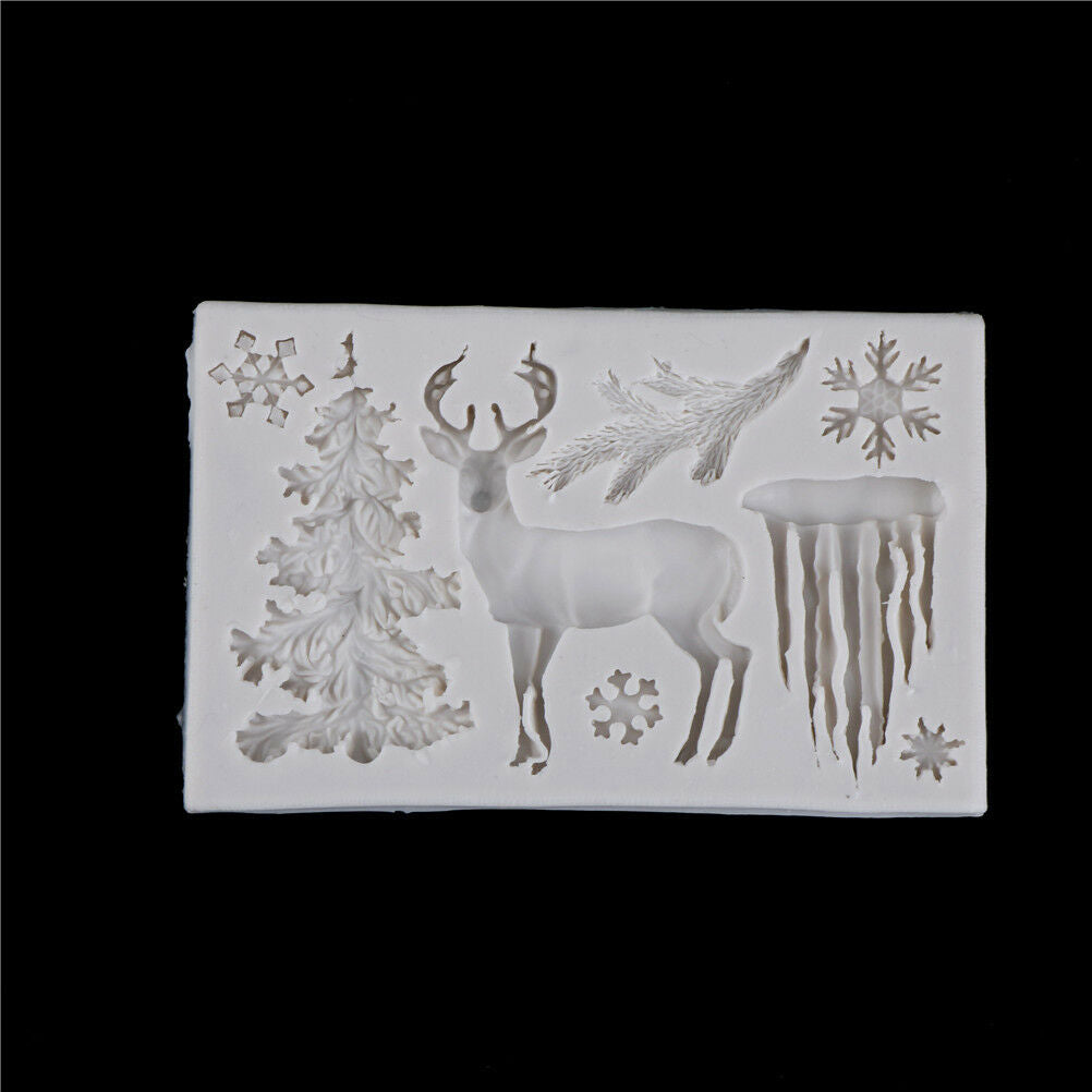 Christmas Tree Elk Snowflake Fondant Cake Mold DIY Sugarcraft Decor Baking To Lt