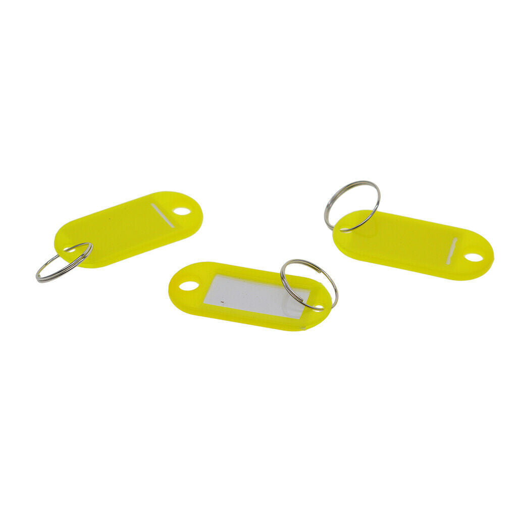 50x Plastic Key Tags Ring ID Luggage Label Name Car Keyring Yellow