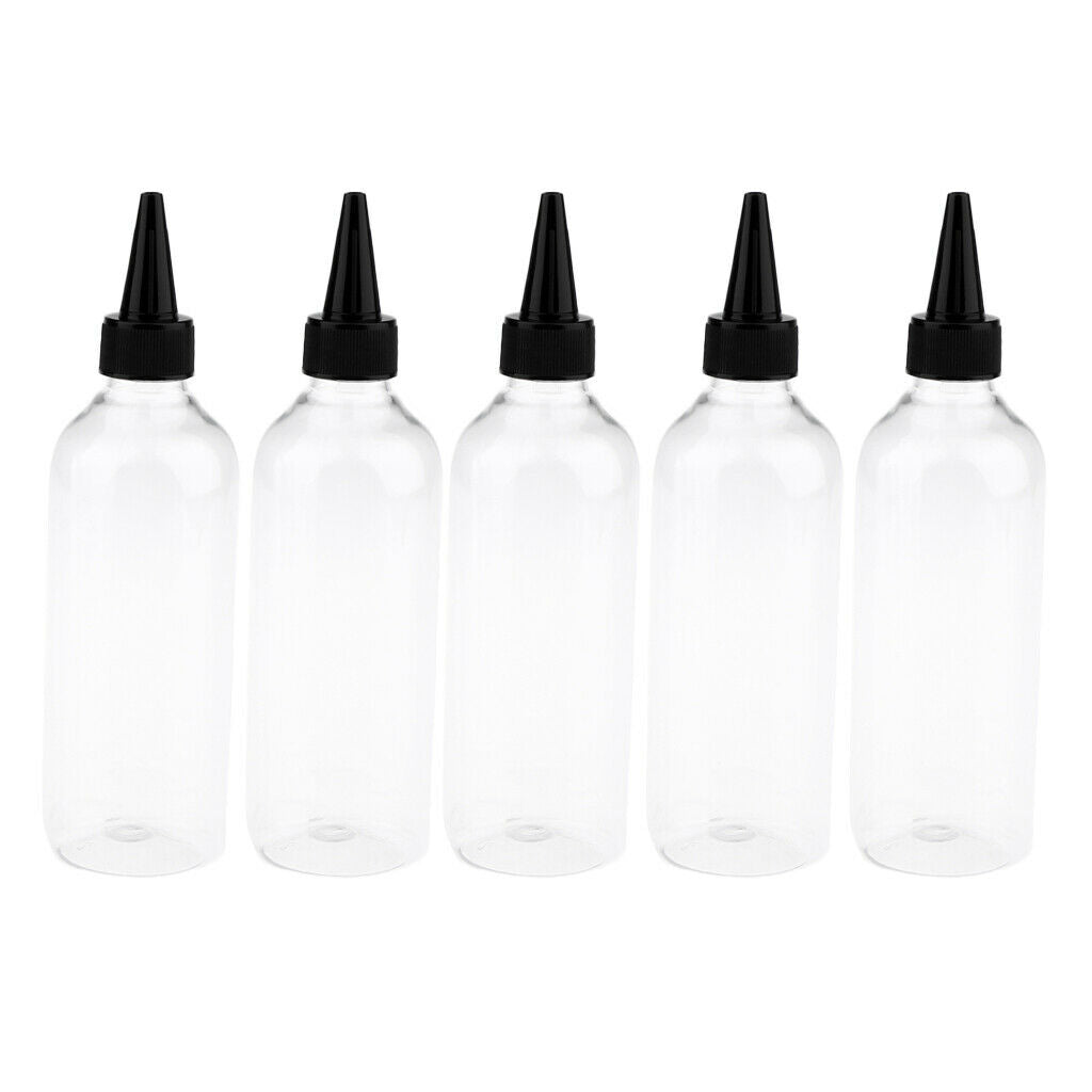 5Pieces 250ml Empty Refillable Cosmetics Sub Bottles Travel Black Tip Cover