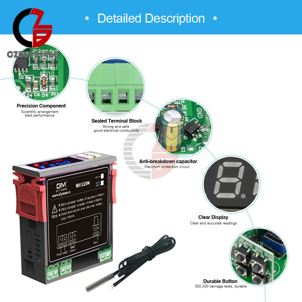 MH1220W AC 110-220V 10A Digital Dual Display Temperature Controller Thermostat