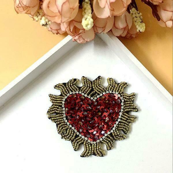 Heart Sequin Beaded Patch Sewing Embroidery Motif Applique Patches DIY Craft