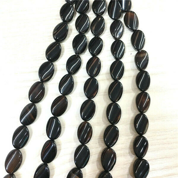 1 Strand/13Pcs 16x11x5mm Black Agate Oval Spacer Loose Beads DIY Jewelry HH629