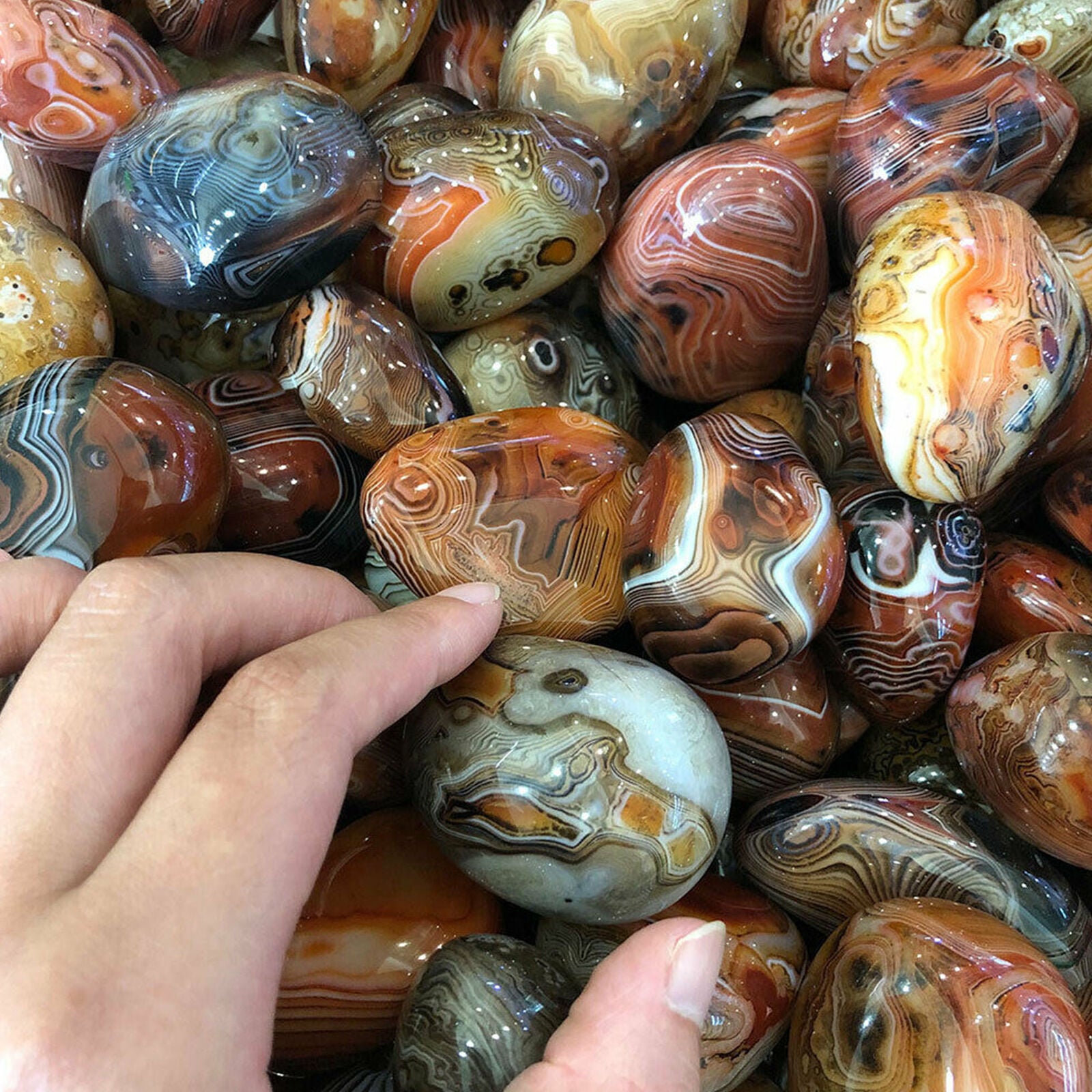 1* Natural Polished Silk Banded Lace Agate Crystal Sardonyx Carnelian Palm stone