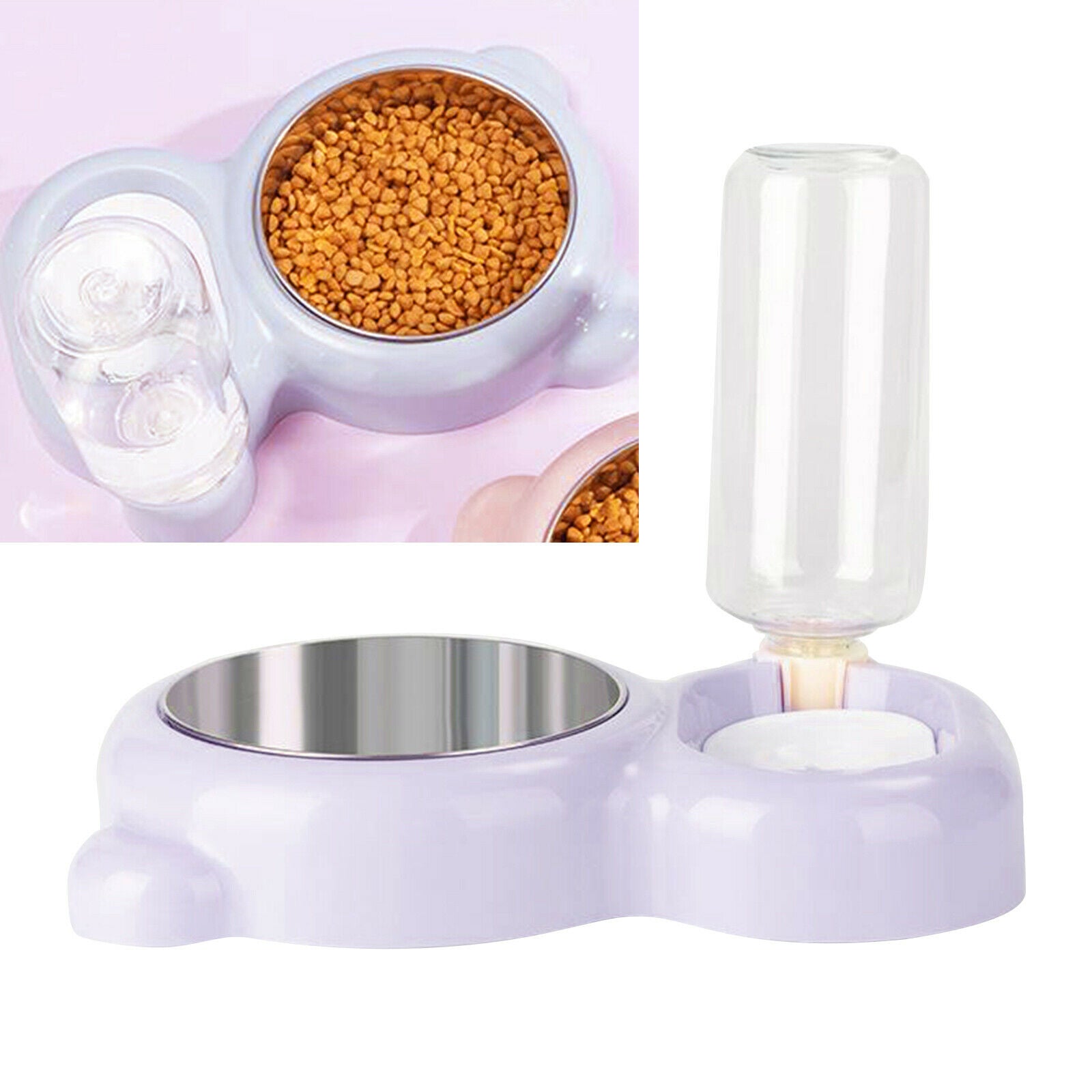 Automatic Pet Feeder Auto Dog Cat Food Water Bowl Dispenser Purple