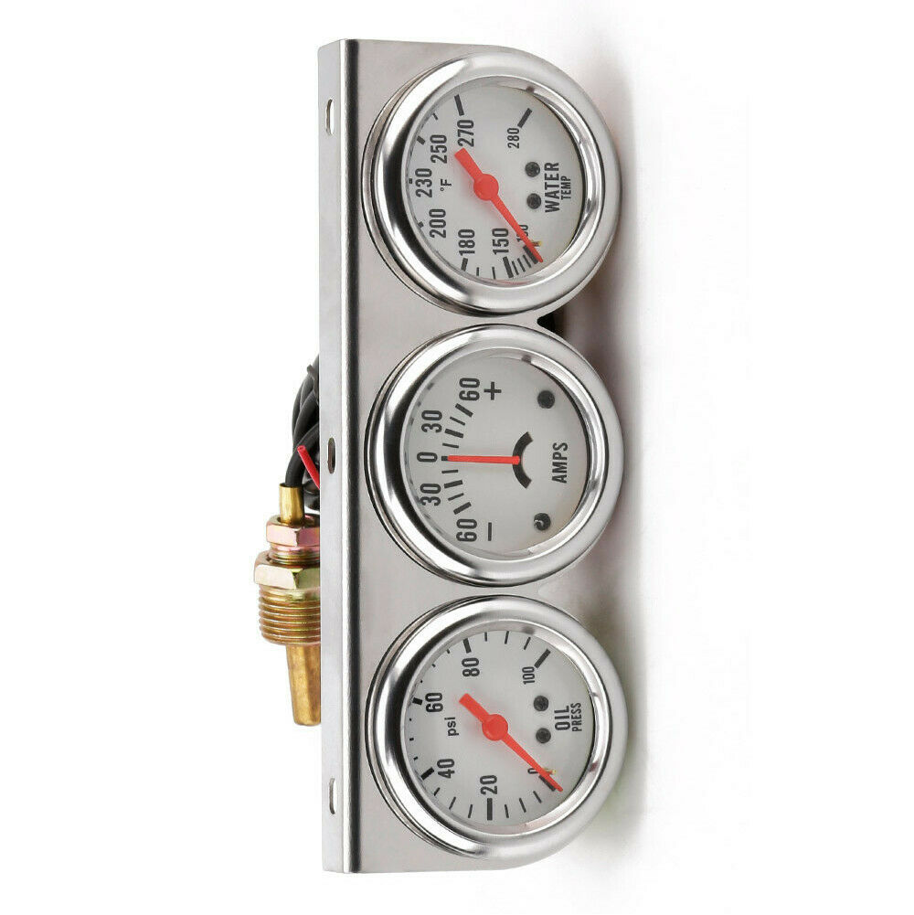 2" 52mm Car Triple Gauge Kits Volts Water Temp Celsius / Fahrenheit Oil Press