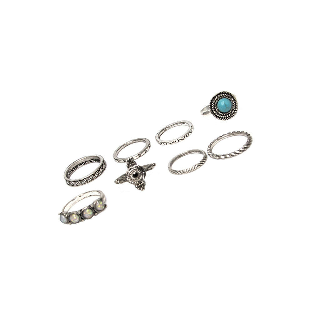 8 Pieces/ Set Retro Turquoise Finger Ring Knuckle Midi Finger Ring Jewelry