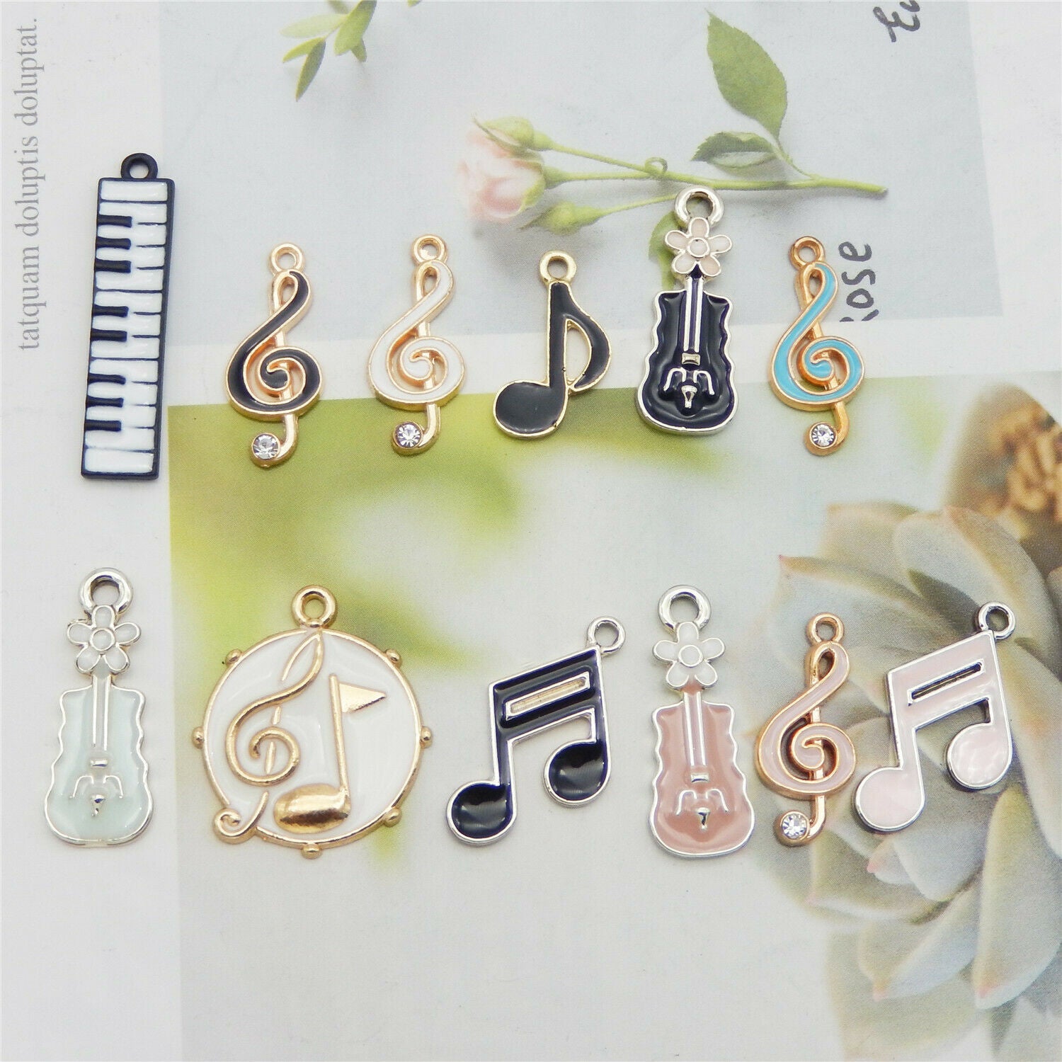 12PCS Enamel Assorted Musical Note Violin Pendant Charms for Bracelet Necklace