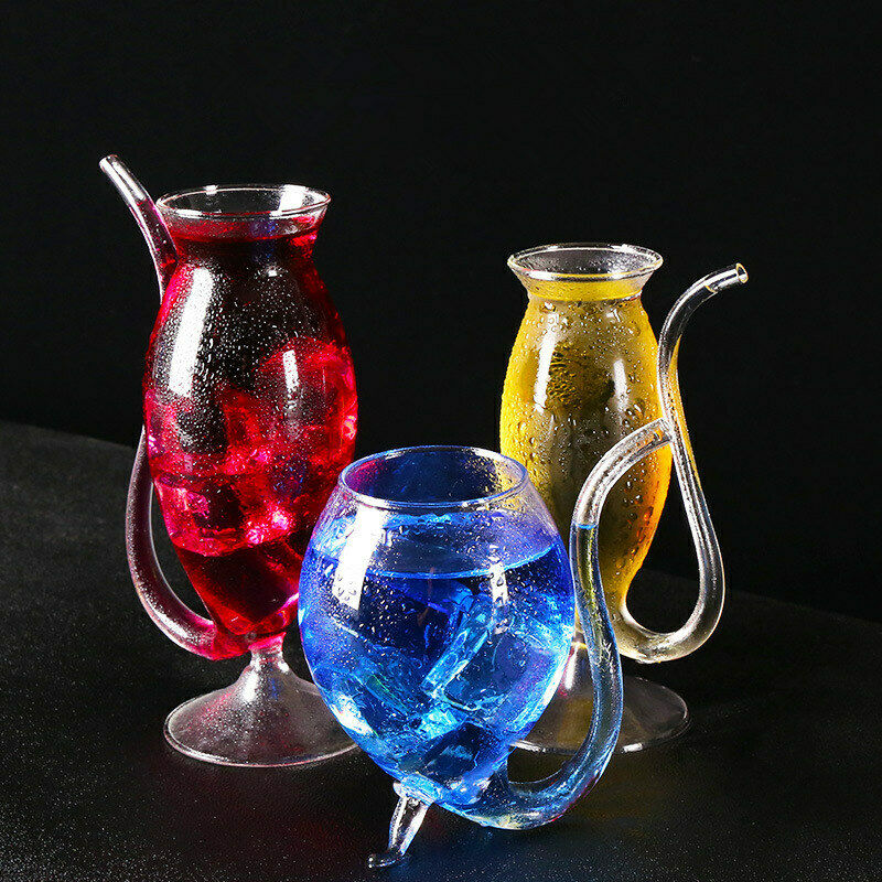 Heat-resistance Cocktail Glass with Straw Creative Wine Cup Cocktail Glass Cup