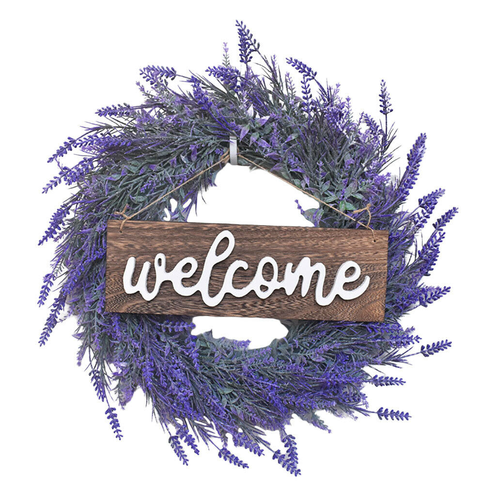 Artificial Door Hanging Lavender Flower Wreath Welcome Sign Garland Decor