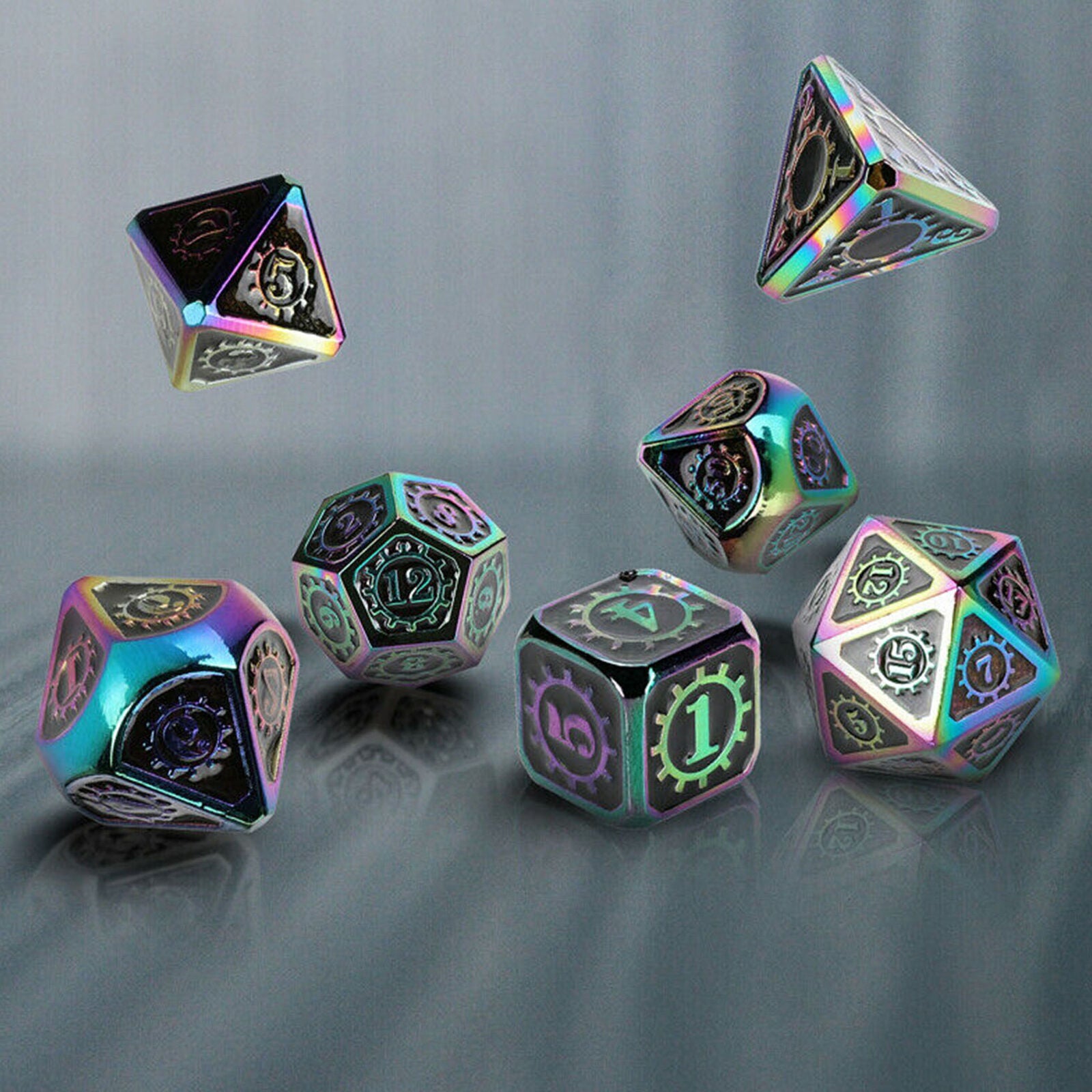 For DND RPG MTG Role Playing Game Rainbow Metal Polyhedral Dice 7Pcs/set W/ Box