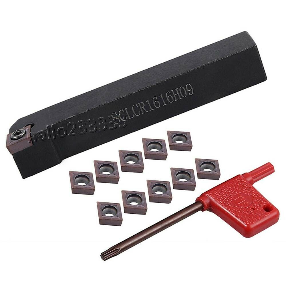 SCLCR1616H09 Lathe Turning Tool Holder +10x CCMT09T304 Carbide Inserts + wrench