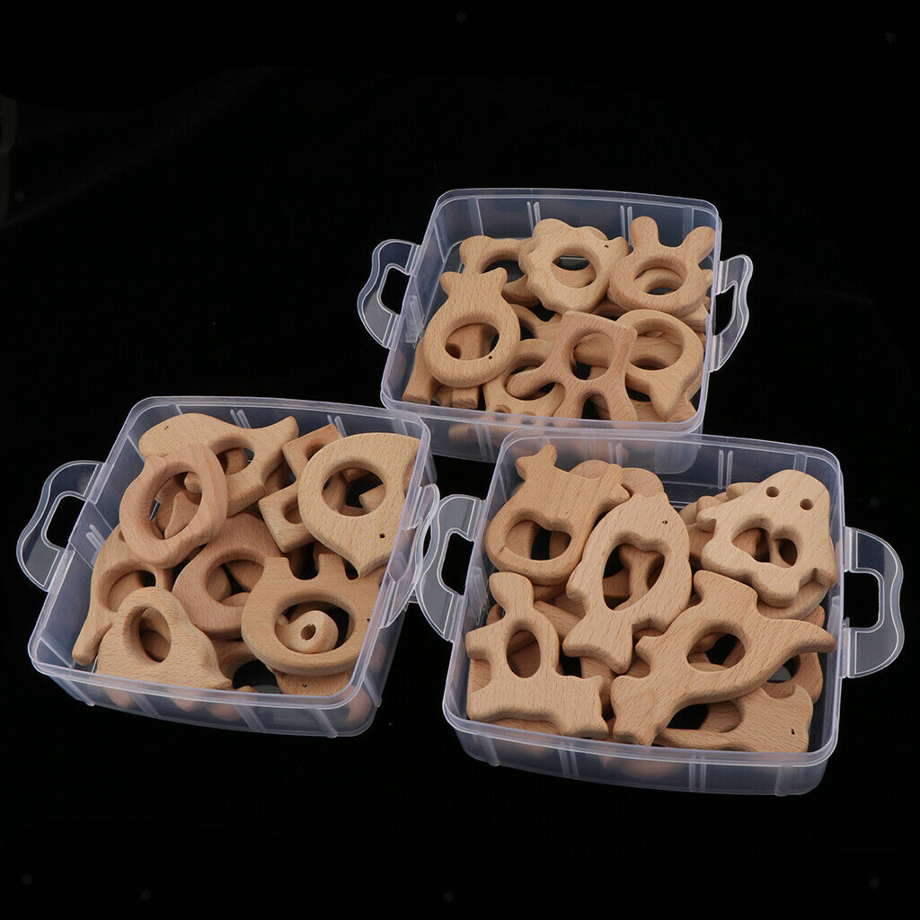 15PCS Inspired Organic Wooden Baby Animal Shape Beech Wood Pendants