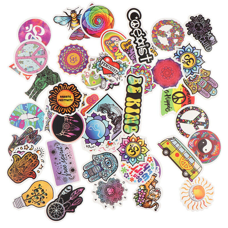 50x Retro Hippies Love And Peace Stickers For Motorcycle Luggage Skateboa.l8
