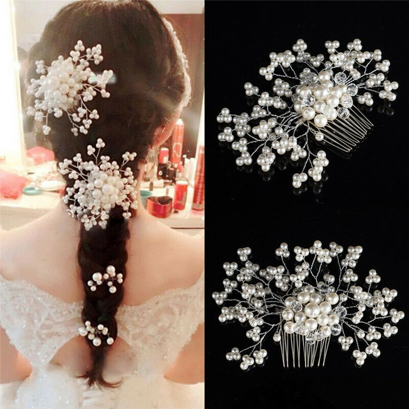 Flower Wedding Hair Pins Bridesmaid Crystal Diamante Pearls Bridal Clips G.l8