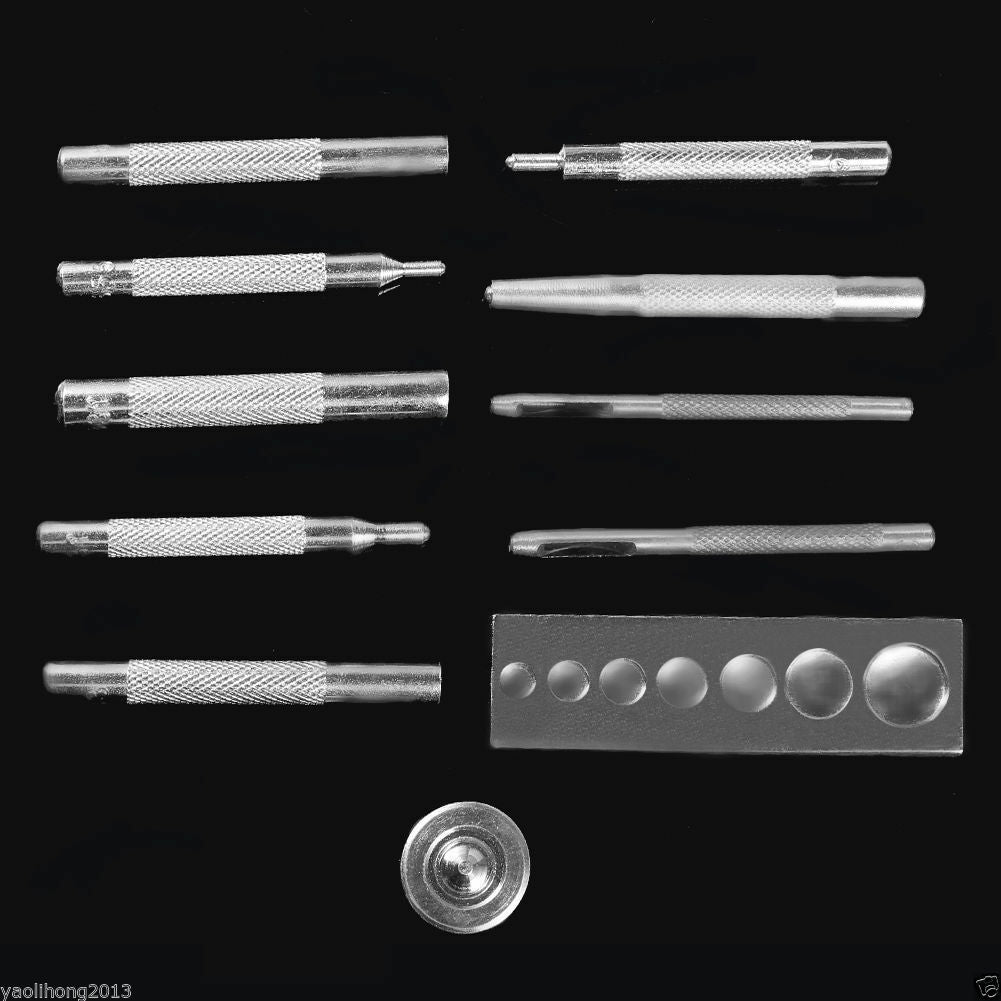Set of 11 Craft Tool Die Punch Snap Rivet Setter Base Kit For DIY Leather Craft