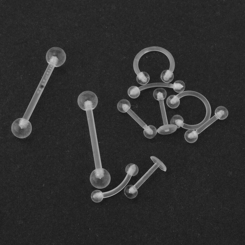 10 Pack Transparent Acrylic Lip Chin Labret Bar Ring Stud Ball Tragus Flexible