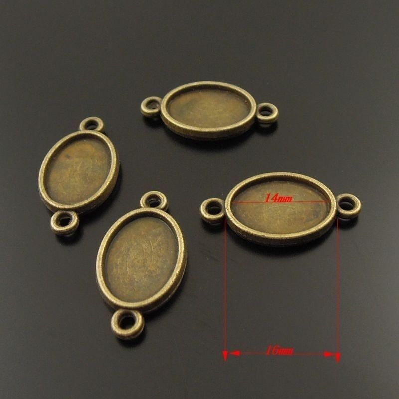35 pcs Retro Bronze Oval Bezel Setting 14x10mm Pendant Tray Jewelry Connector