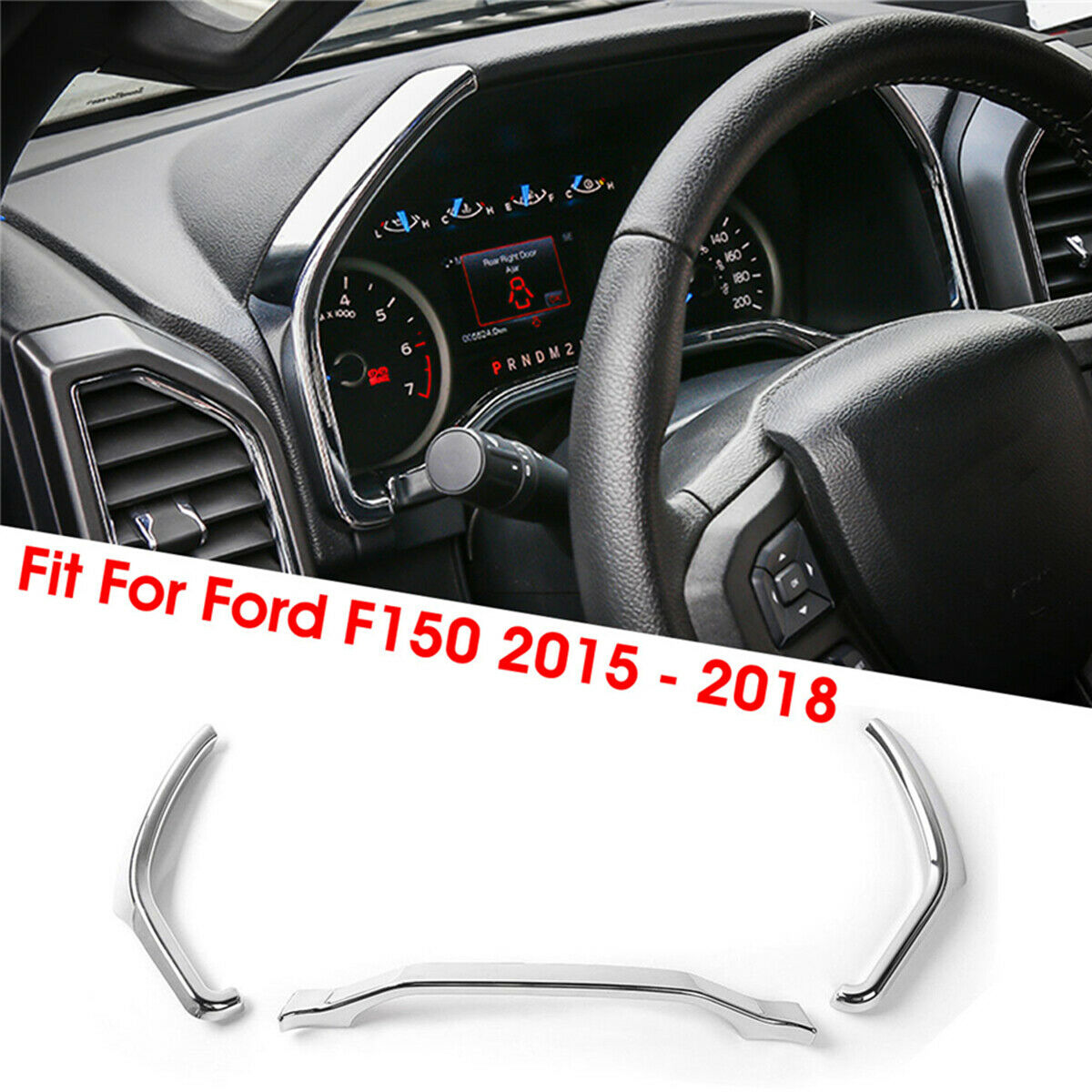 For Ford F150 F250 F350 Super Duty 2015 -2018 ABS Chrome Dashboard Trim x3PCS