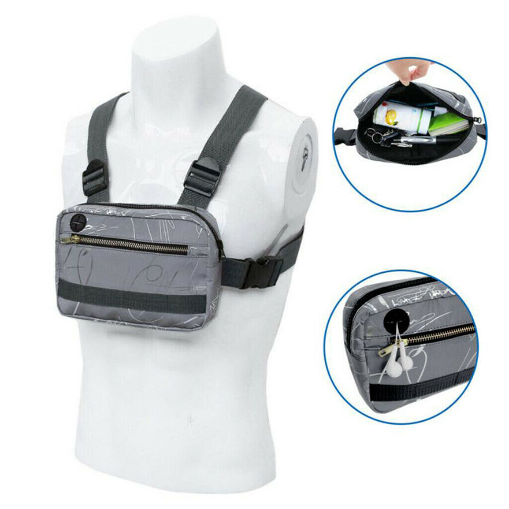 Waterproof Oxford Chest Bag Phone Water Bottle Holder Pouch Adjustable Gym Gray