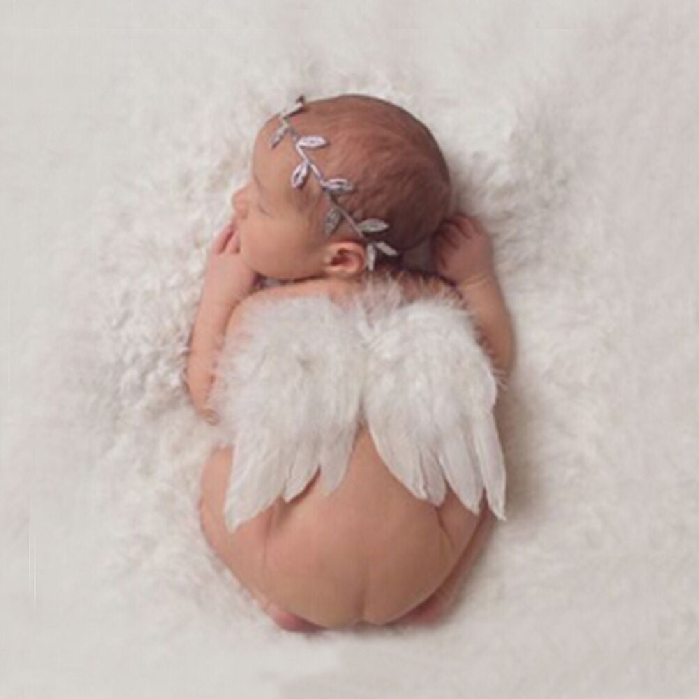 Newborn Baby White Angel Wings Headband Costume Photo Photography Pro.l8