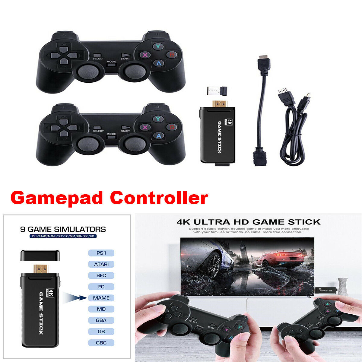 4K - TV Game Stick 10000+ Retro Mini Classic Game Console With 2 Controllers
