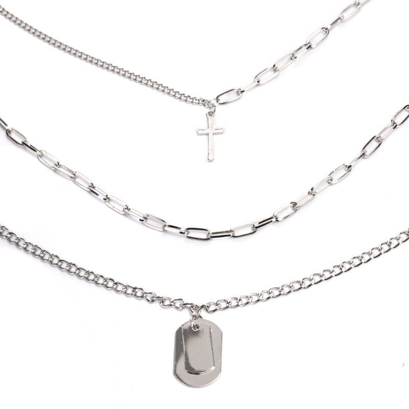Cross Pendant  Metal  Long Chain Punk Necklace Fashion Women men Jewelry Gif Lt