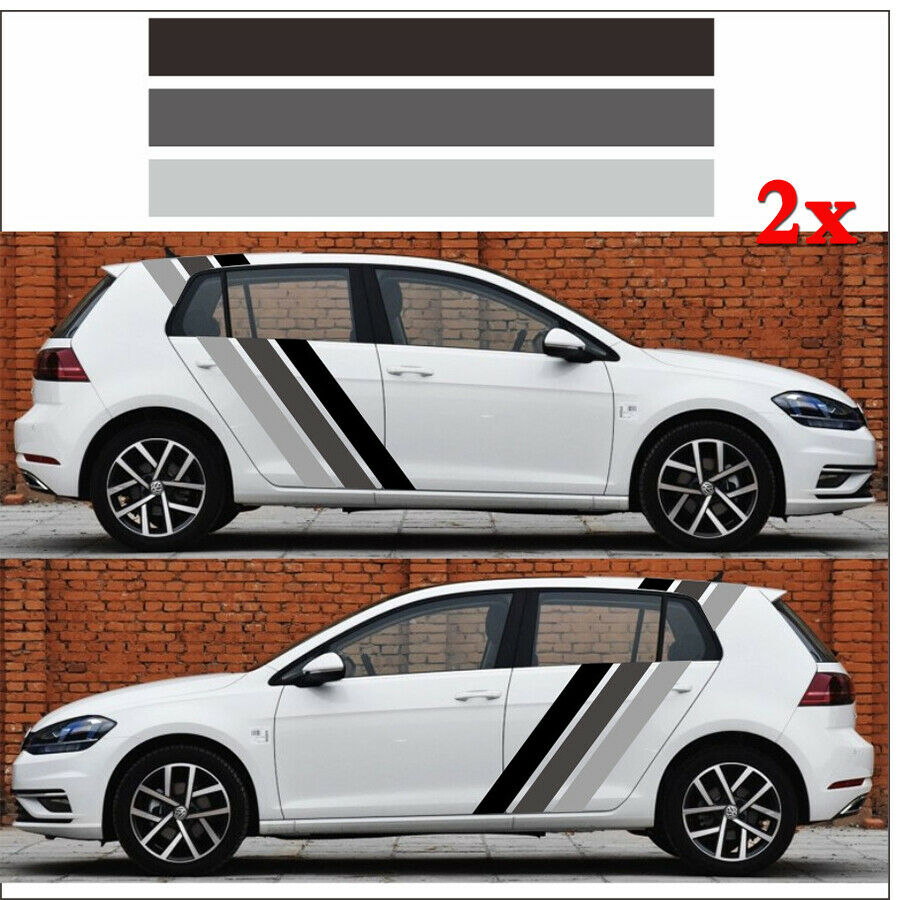 Pair Car Side Tricolor Stripes Style Srickers Vinyl Graphics Decals Waterproof
