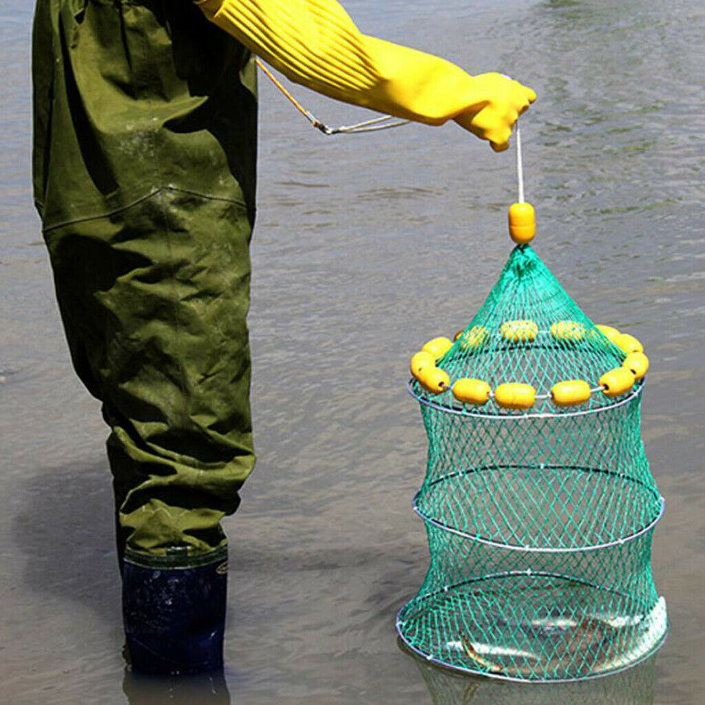 Buoyancy Fishing Net Trap Three-Layer Folding Fish Cage with 14 Float Balls