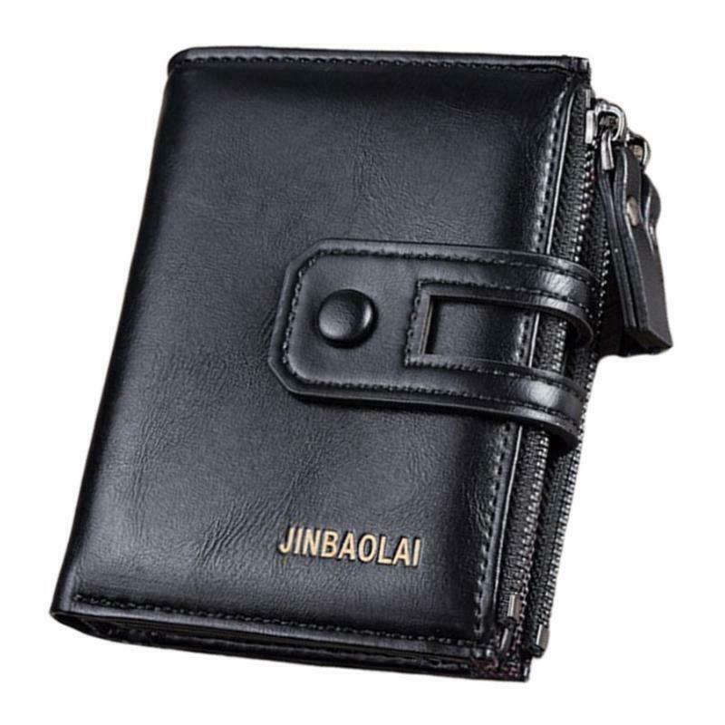 Leather men women wallet bifold credit card holder zipper