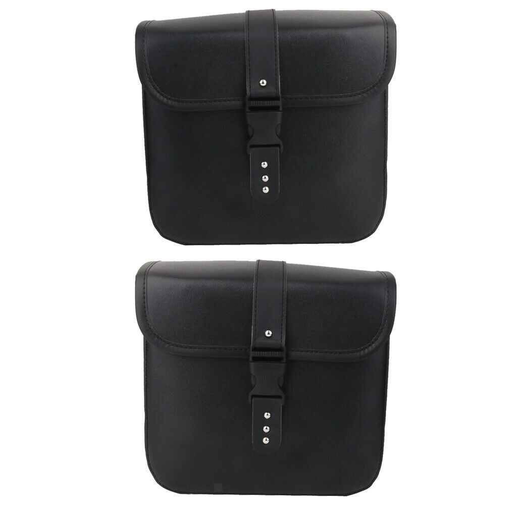 2Pairs Black PU Leather Motorcycle Side Saddlebags Saddle Bag Panniers