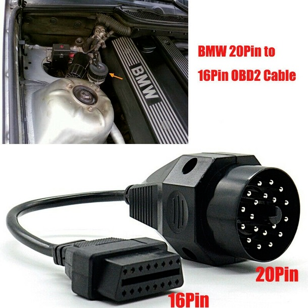 20 Pin to 16 Pin OBD2 Adapter Connector Scanner Cable for BMW E36 E38 E39 E46