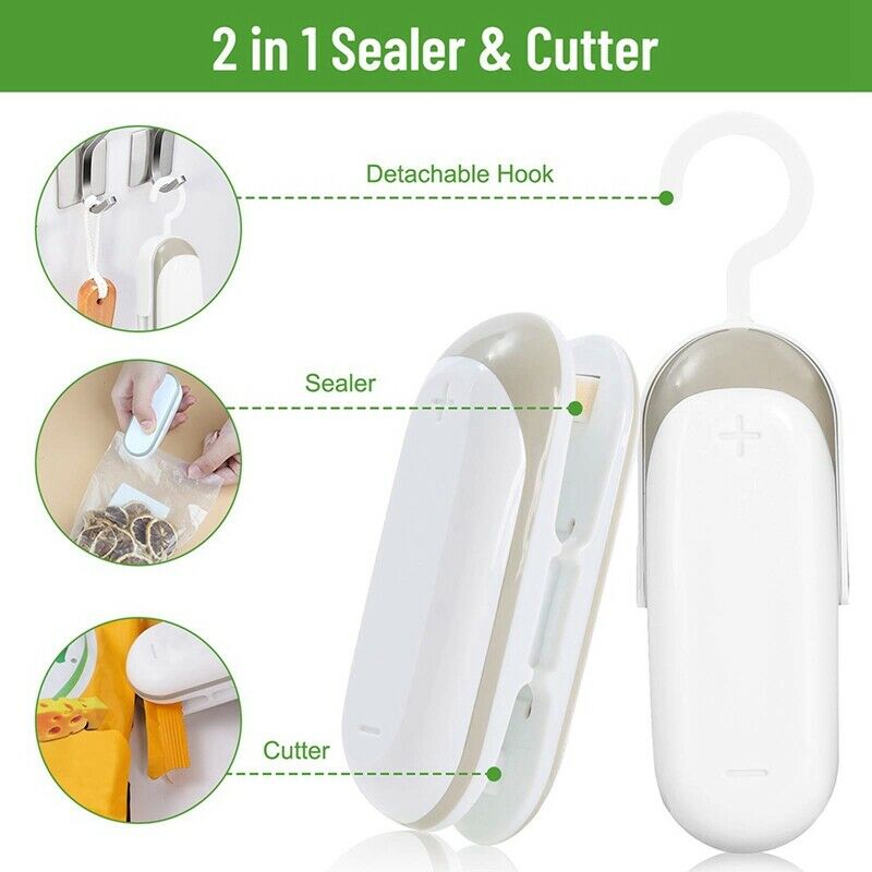 Mini Bag Sealer, 2 in 1 Heat Sealer and Cutter with Hook, Portable Food SealR5Q3