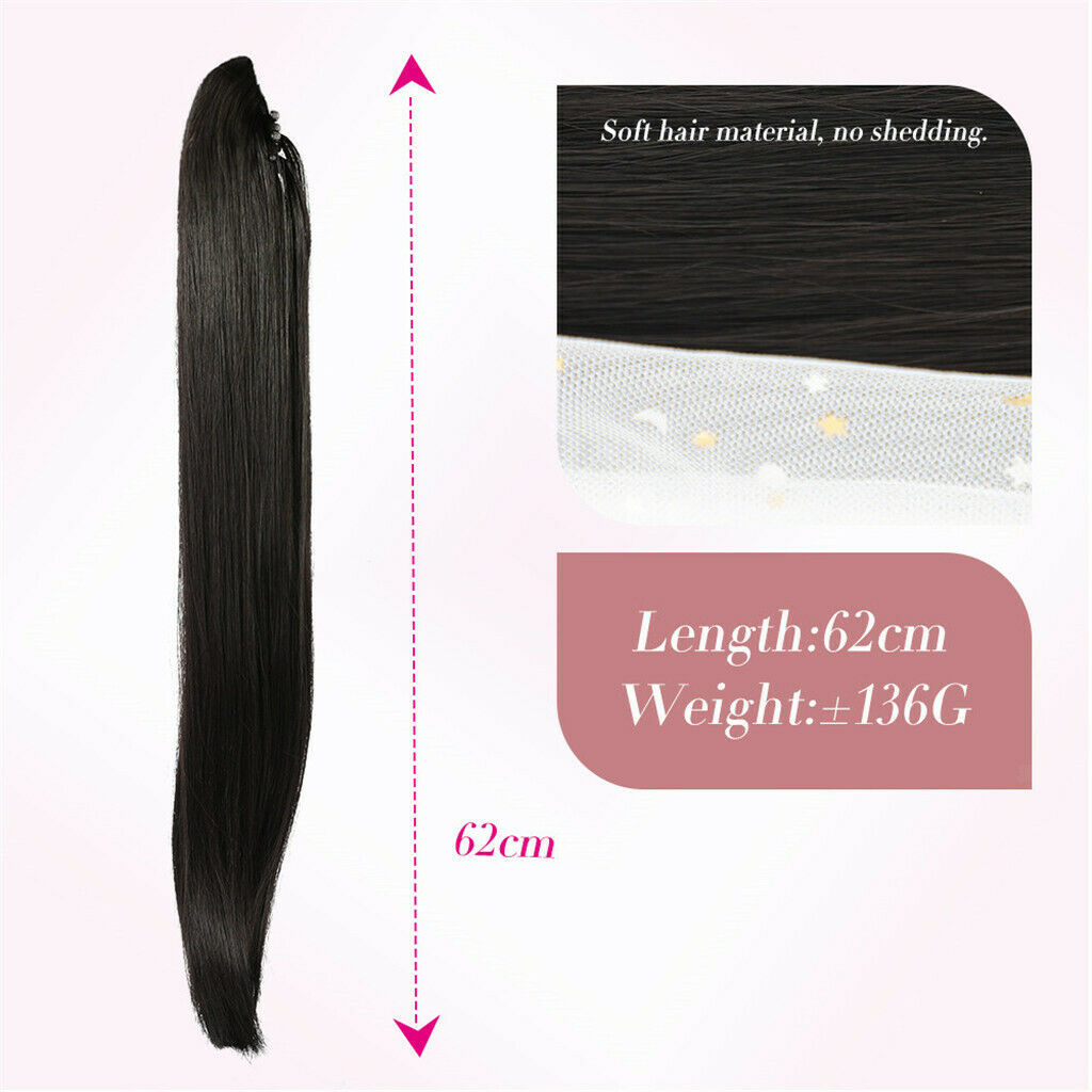 Women Long Synthetic Ponytail Clip in Hair Extension Hairpiece Black 62cm
