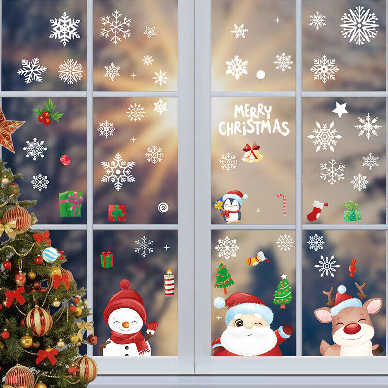 8pcs/set Christmas Window Stickers Decorations Home Glass Electrostatic Stick XC