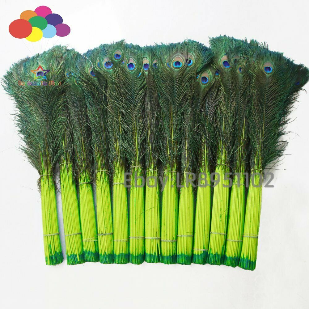 100 Pcs/Lot Fluorescence Real Peacock Feathers for Crafts 70-80cm  Dress DIY