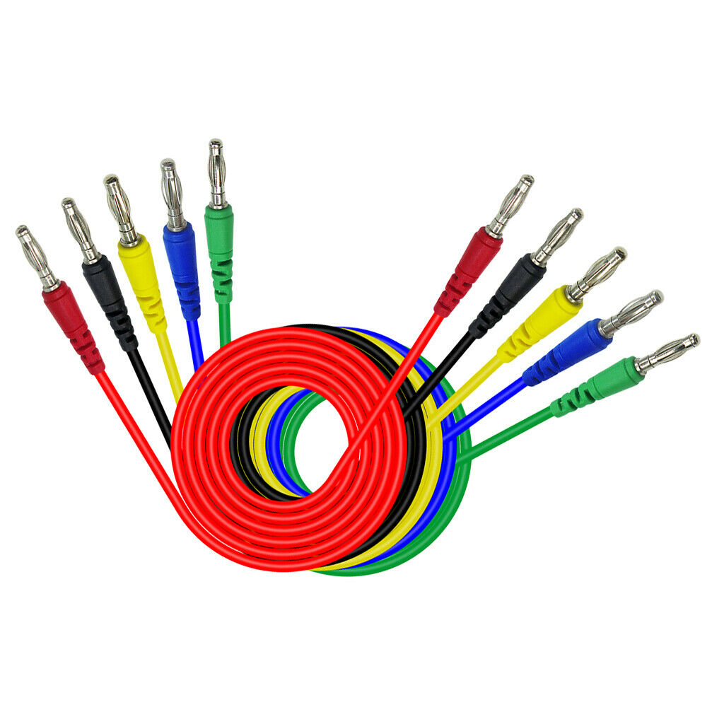 5Pcs 4mm Banana to Banana Plug Male to Male Test Cable Set for Multimeter (1M)