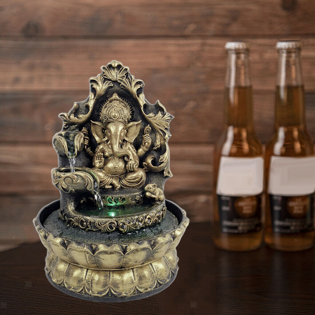 Hindu Ganesha Statue Water Fountain Waterscape Relaxing Home Decoration Arts