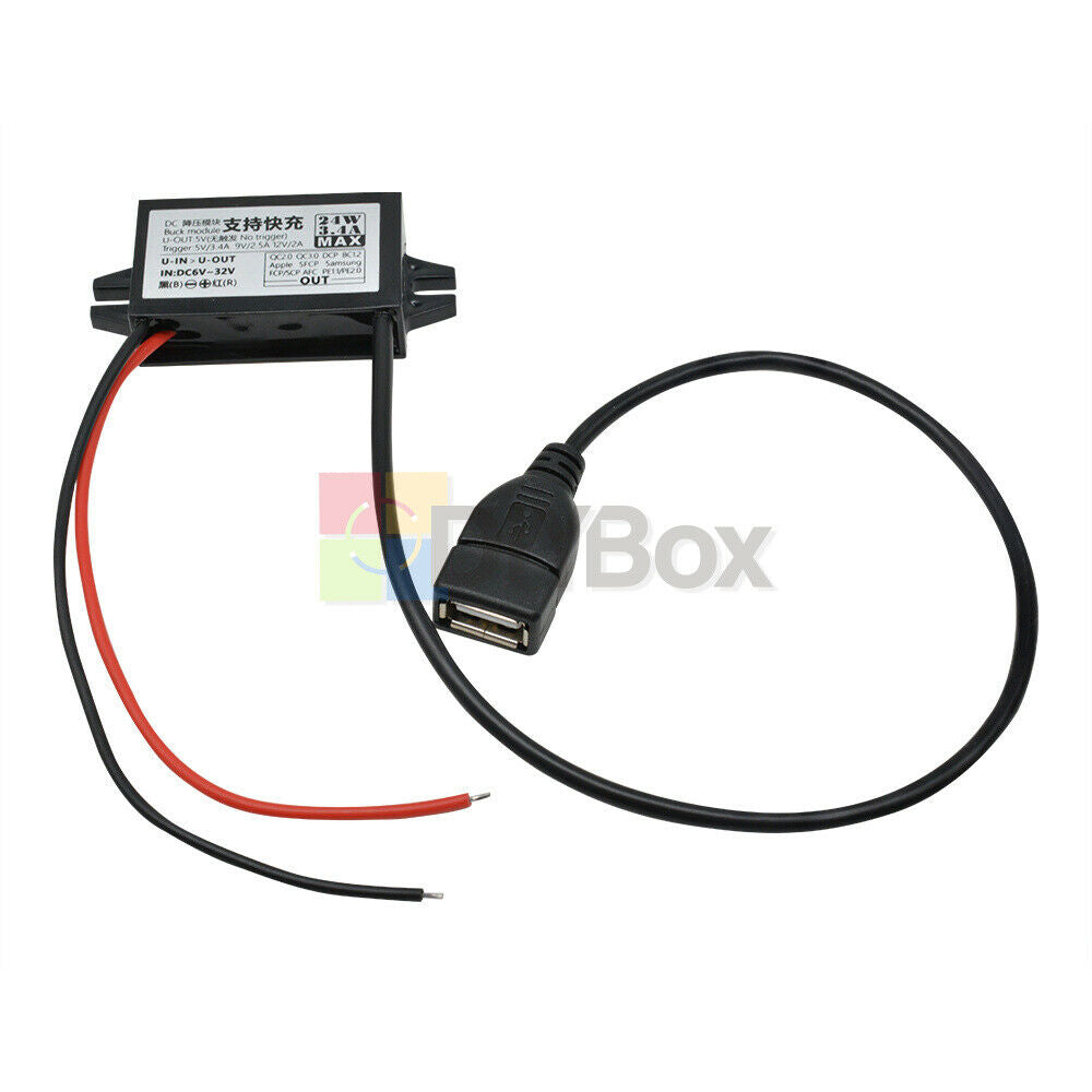 DC 12/24V to QC2.0 3.0 Fast Charging Waterproof Buck Step down Power Adapter 24W