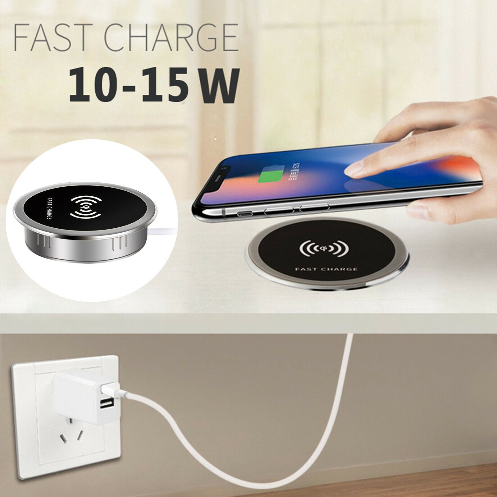 Qi Wireless Charger Furniture Office Desktop Hidden Quick Charging Pad Device .