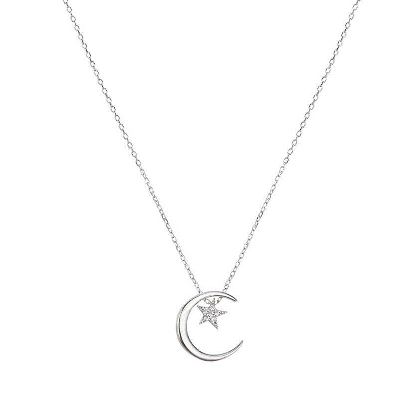 1X Moon Star Necklace Fashion Simple Sparkling Clavicle Chain Woman Jewel.l8