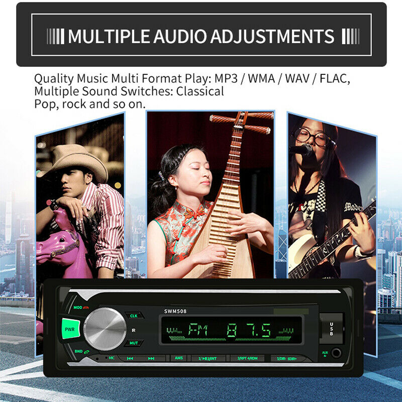 1 DIN Bluetooth Car Stereo Radio Audio MP3 Player Head Unit USB FM SD AUX 7 LED