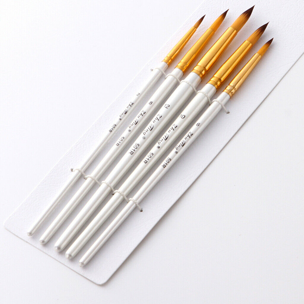 5x Nylon Round Tip Hair Brush Watercolor Acrylic Oil Painting Brush