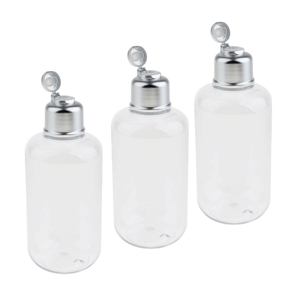 3pcs Empty PET Plastic Bottle with Flip Lid Refillable Container Clear 200ml