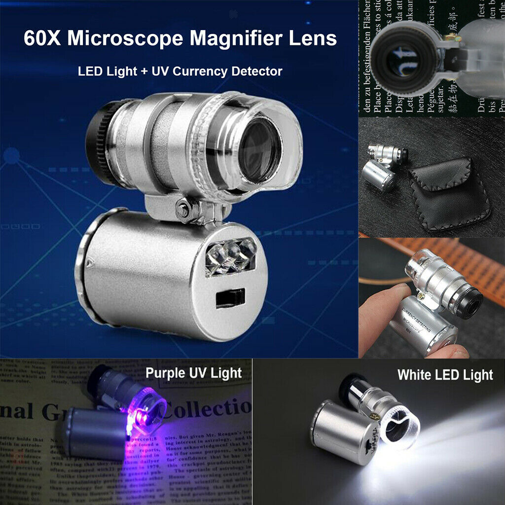60X Portable Mini Magnifier Miscroscope Illuminated Jewelry Tester Eye Loupe