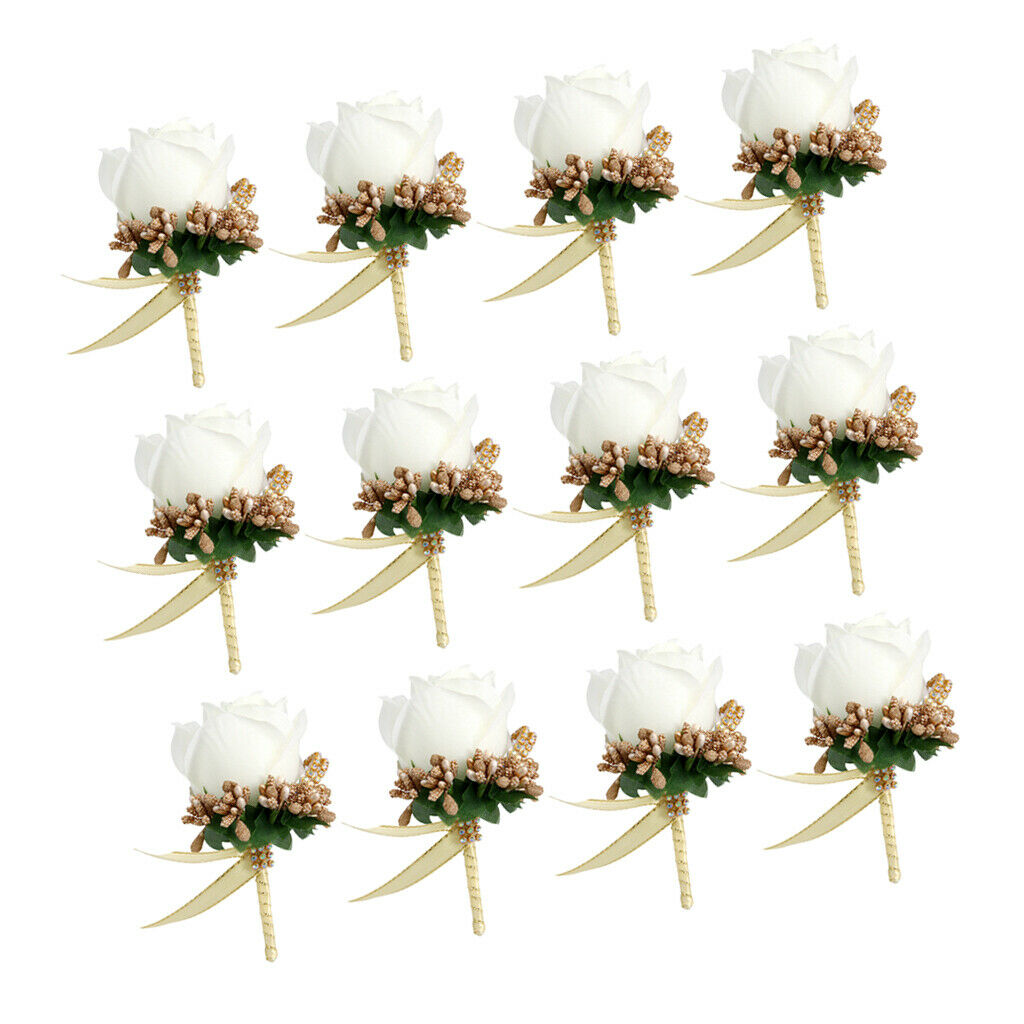 12pcs Wedding Bride Bridegroom Brooch Pin Artificial Rose Flower Engagement